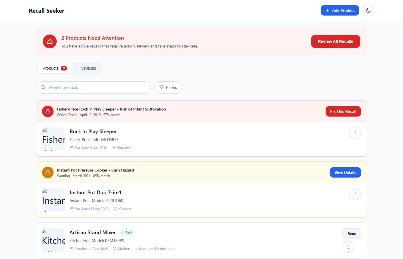 Card-based dashboard layout